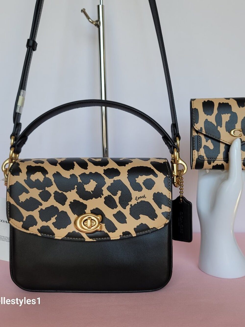 COACH Cassie 19 Smooth Leather Leopard Print Bag & Matching Wyn Small Wallet SET